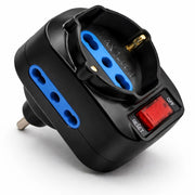 Adattatore Rotante Spina 10A con 2 Prese 2P+T e Presa Bipasso Schuko Protezione Sovraccarico 1500W | 1080N