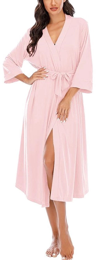 Kimono per donne con maniche lunghe, 3/4 maniche, collo V, abito da notte con cappuccio, lunga giacca da notte per abbigliamento da notte, rosa XL