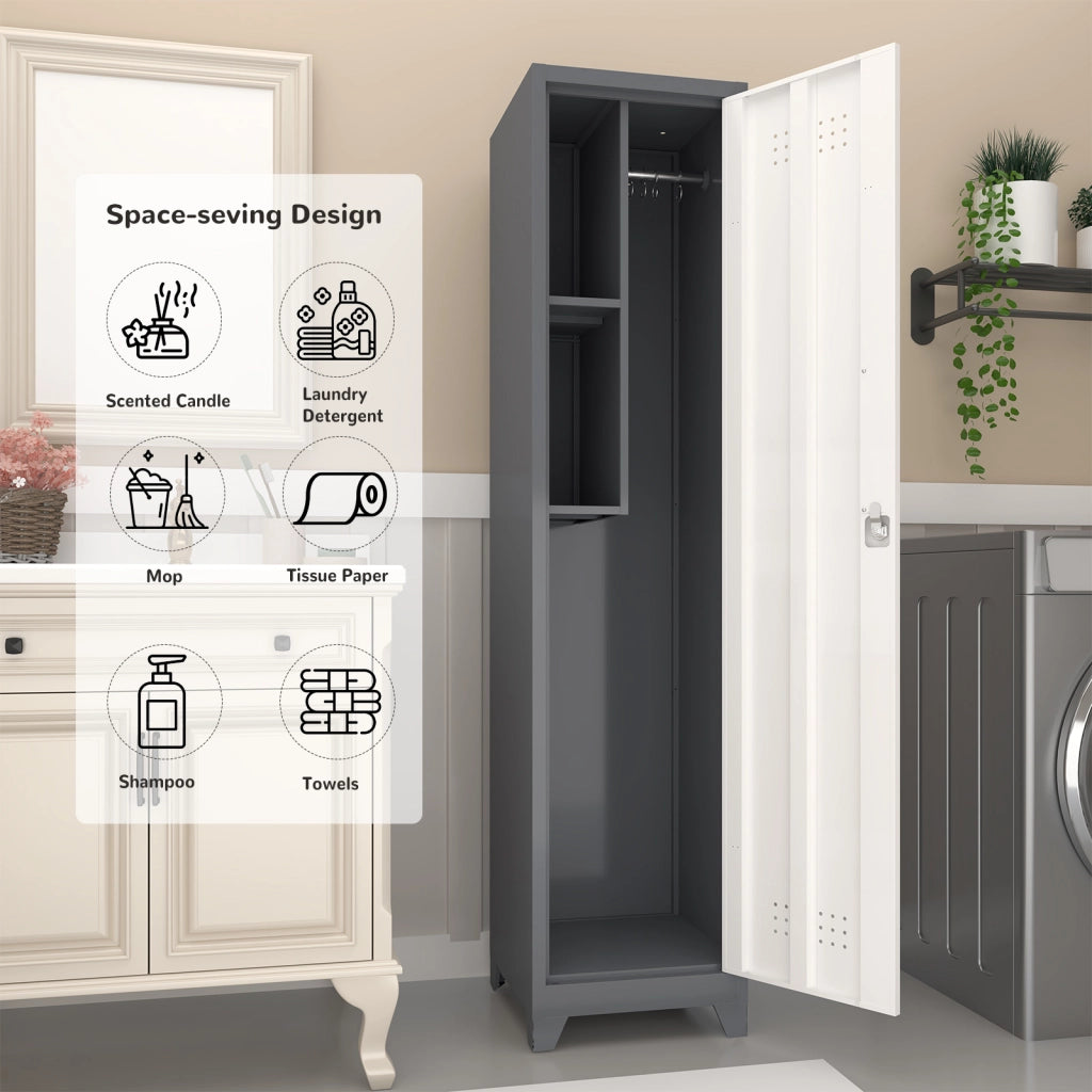 Armadietto in metallo con 4 scomparti, pannelli ventilati, per lavanderia e ufficio, grigio, 15.75 × 15.75 × 64.96 in