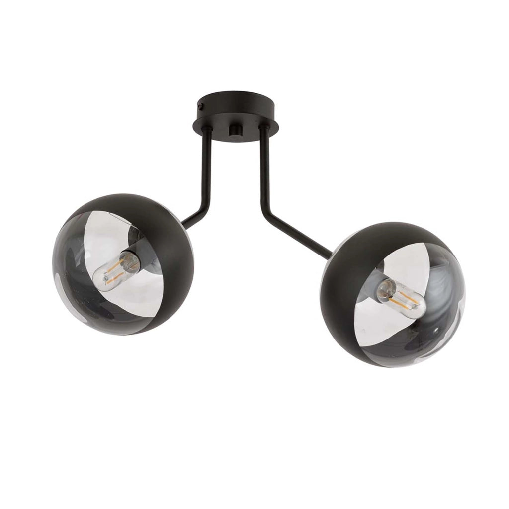 Plafoniera Contemporaneo Orione Acciaio Nero Trasparente 2 Luci E14 Ip20