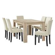 Set Pranzo con Tavolo 140x90 cm e 6 Sedie in Similpelle - Effetto Rovere Chiaro / color Crema [en.casa]