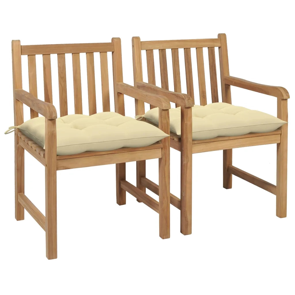 Sedie da Giardino 2 pz con Cuscini Bianco Crema Legno di Teak cod mxl 13408