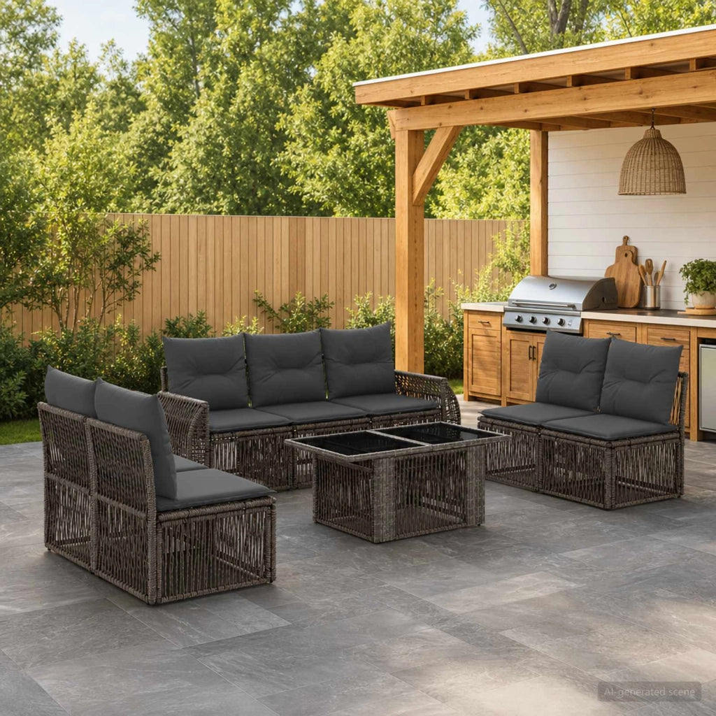 Set Divano da Giardino 8 pz Grigio e Grigio Scuro polyrattan 3436928
