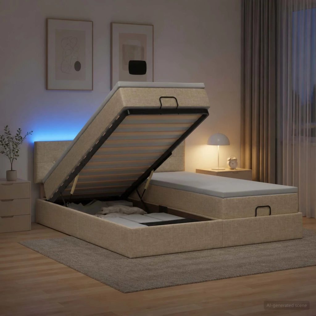 Letto Ottomano con Materasso e LED Crema 200 x 200 cm Tessuto 3457285