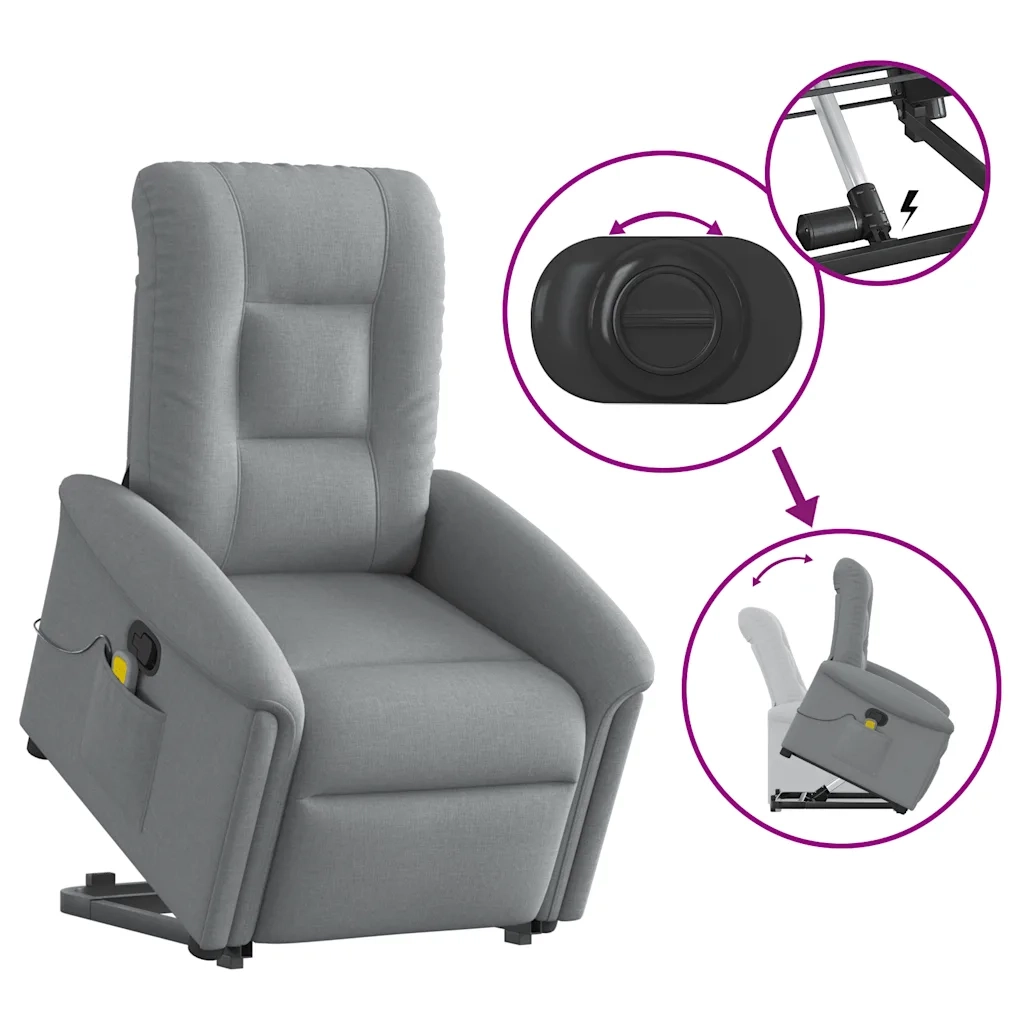 Poltrona Alzapersona Massaggi Reclinabile Grigio Chiaro Tessuto 3303264