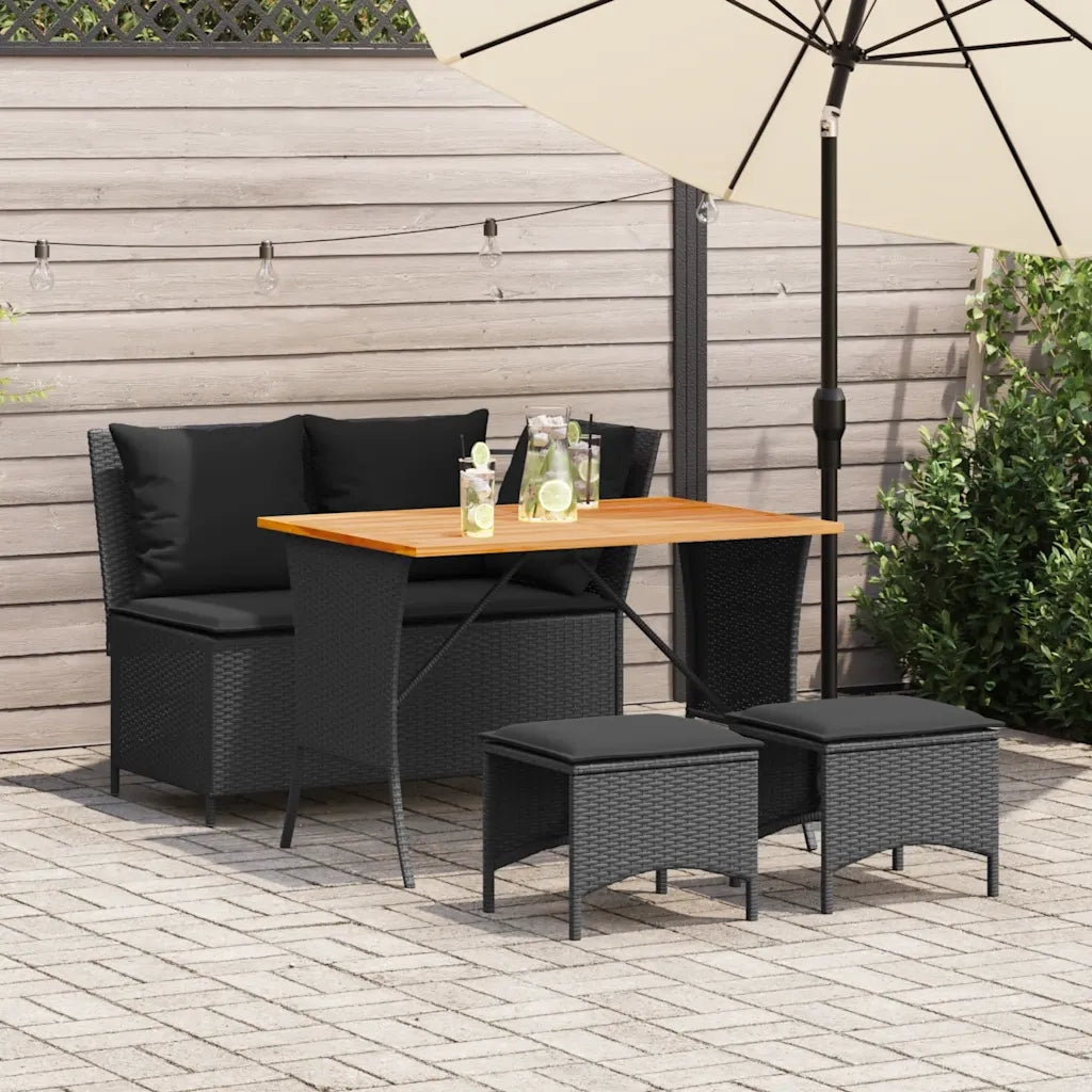 Set da Pranzo da Giardino 4 pz | Set Salotto da Giardino con Cuscini Nero in Polyrattan