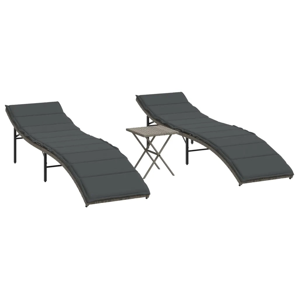 Lettini Prendisole 2 pz con Tavolino Grigio in Polyrattan 368253