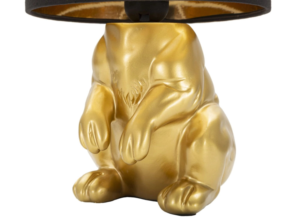 Lampada da Tavolo Coniglio Ø20x43 cm in Resina e Ferro e Carta e Tessuto Oro e Nero