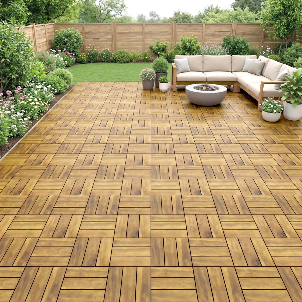 Set 10 Pezzi Piastrelle Legno Giardino Esterno 31x31 cm ¨C zephmum ¨C Antiscivolo Naturale