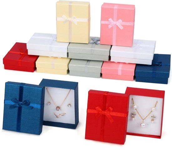 Display per gioielli - 12 pezzi - Scatola di regalo in cartone - 8,5 x 6,5 x 2,5 cm - Rivestimento in schiuma - Protezione contro graffi