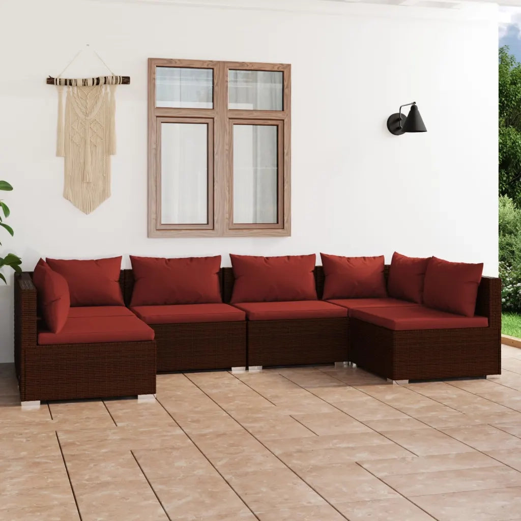 Set Divani da Giardino 6 pz con Cuscini in Polyrattan Marrone cod mxl 35195
