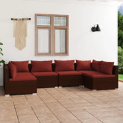 Set Divani da Giardino 6 pz con Cuscini in Polyrattan Marrone cod mxl 35195