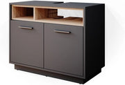 Mobile sottolavabo per bagno Beatrice, Antracite, 80 x 64 cm, con ritaglio per sifone e ripiani aperti