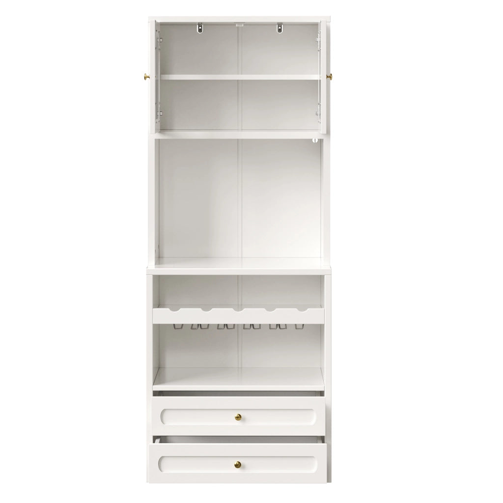 Hochschrank bianco con ante in vetro curve, LED smart, portabottiglie e USB 70x40x180 cm