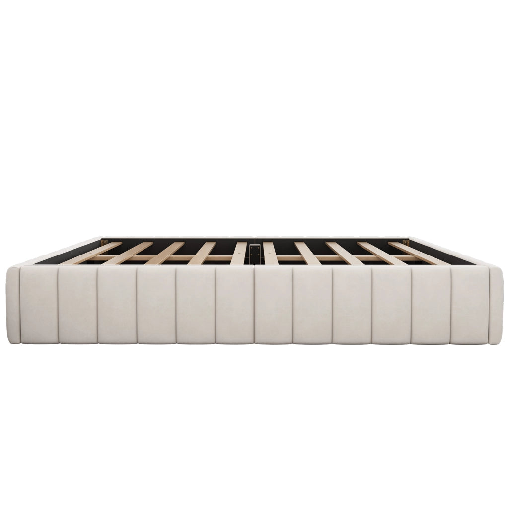 LETTO Imbottito 140x200 cm in velluto beige con 4 cassetti e rete a doghe