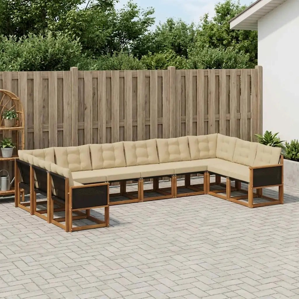 Set di divani da esterno con cuscino 10 pcs Naturale e Beige 3382233