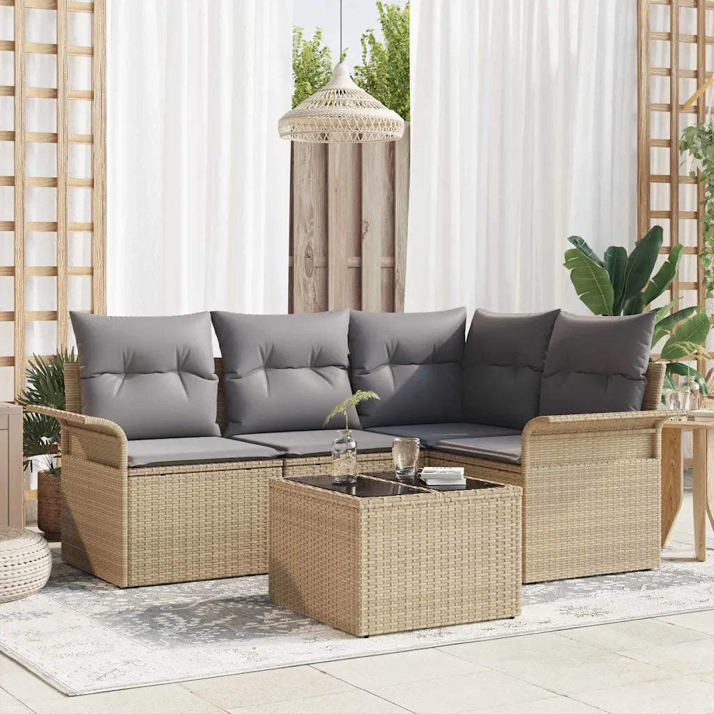 Set Divano da Giardino con archiviazione 5 pcs Beige polyrattan 3354019
