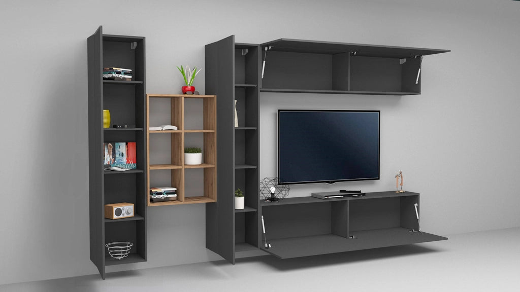 Parete Attrezzata Soggiorno 320x30x180 cm Maruska n°20 Grigio Antracite Opaco
