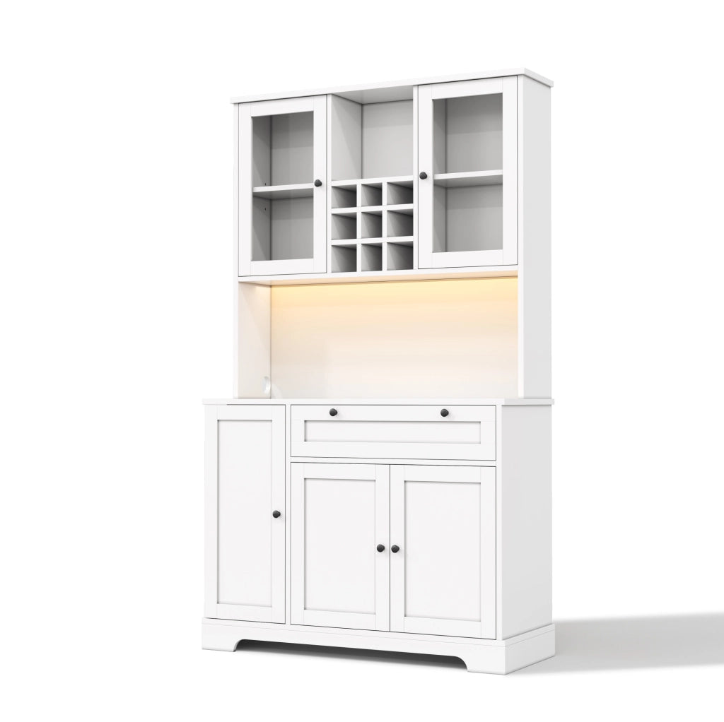 Credenza cucina 180x105x40 cm bianca in MDF, LED e presa integrata