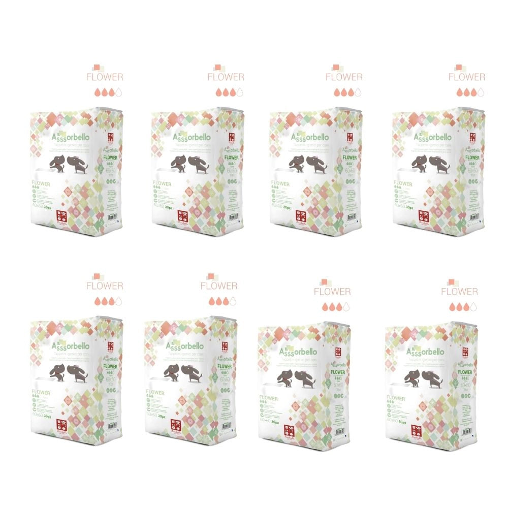 Multipack 8 confezioni assorbello tappetini igienici flower per cani 60x60