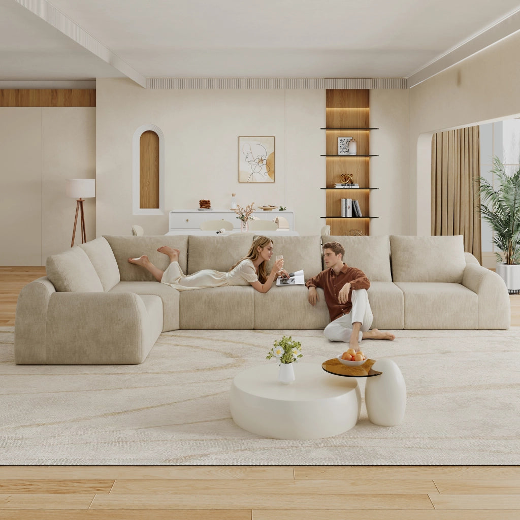 Divano angolare L ¨C Minimal ¨C beige tessuto imbottito 401cm senza montaggio