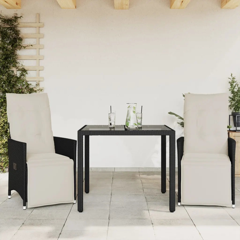 Set da Bistrò 3 pz con Cuscini Nero in Polyrattan 3276863