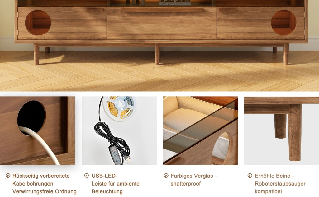 Mobile TV con LED e spazio per gatti, 180×40×50 cm, colore noce