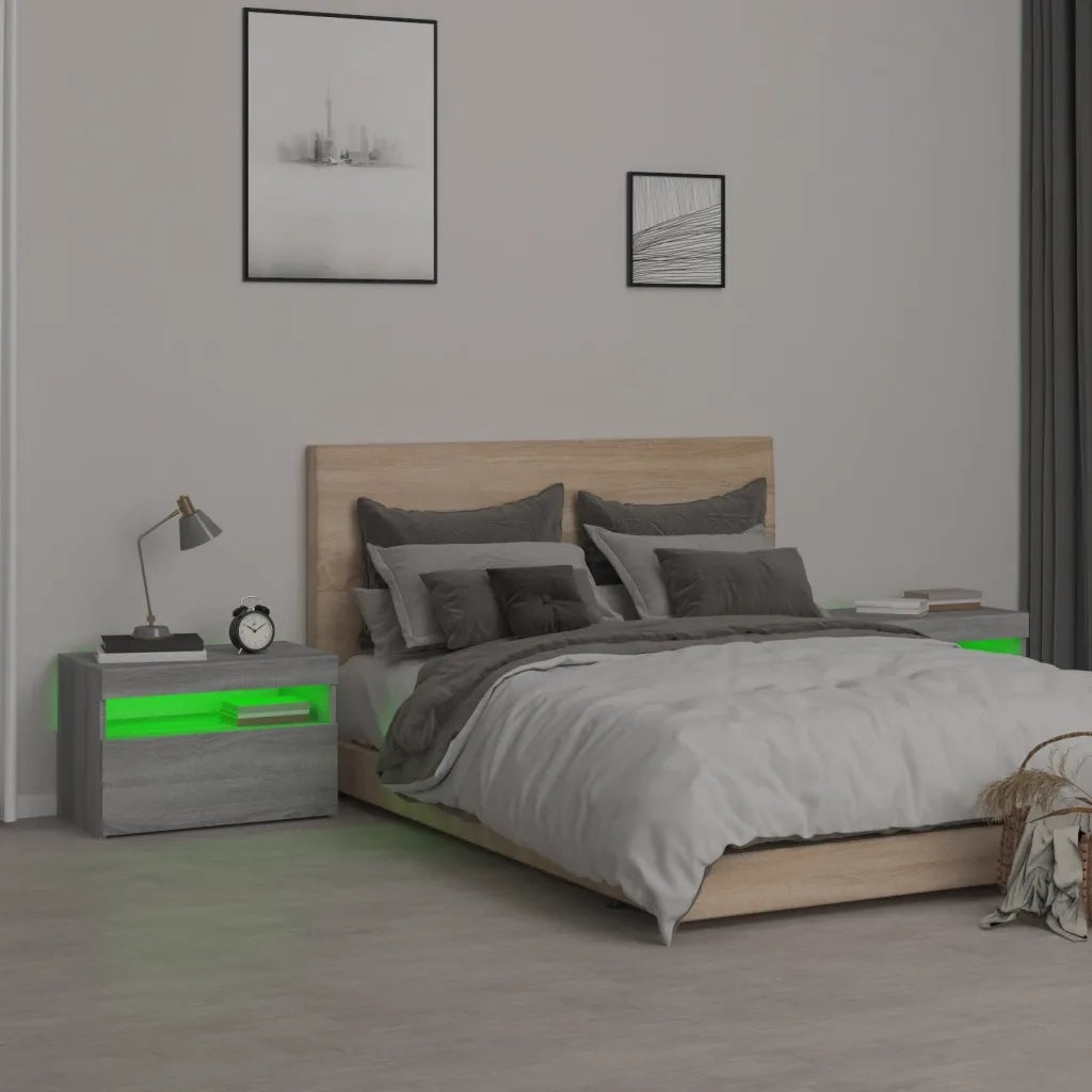 Comodini 2 pz con Luci LED-Set di 2 Tavolino da notte Grigio Sonoma 60x35x40 cm 764256