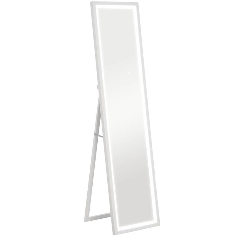 SPECCHIO ILLUMINATO CON LUCI LED REGOLABILI E PULSANTE TOUCH, IN VETRO E MDF, 40X5X160 CM, BIANCO