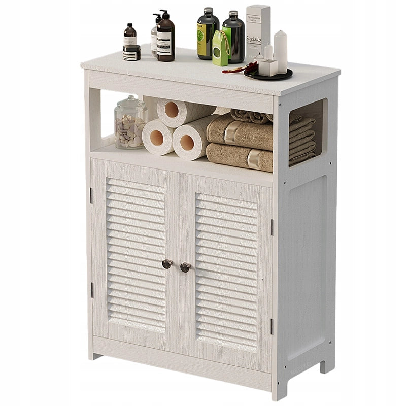 Mobiletto da bagno autoportante con ripiano e ante, stile loft scandinavo, bianco