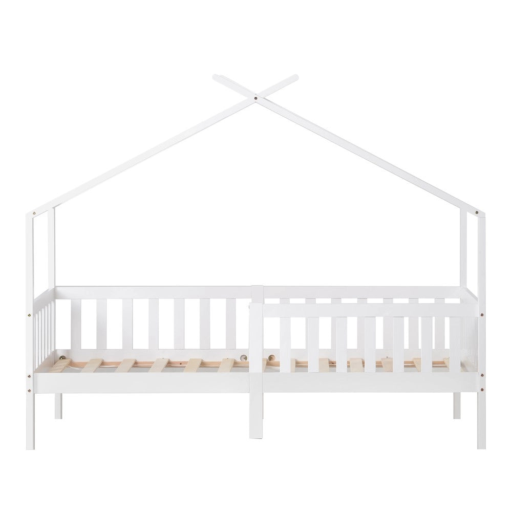 Letto Casetta Bambini in Legno Massello con Doghe e Sponde ¨C MINIMAL ¨C Bianco 90x200