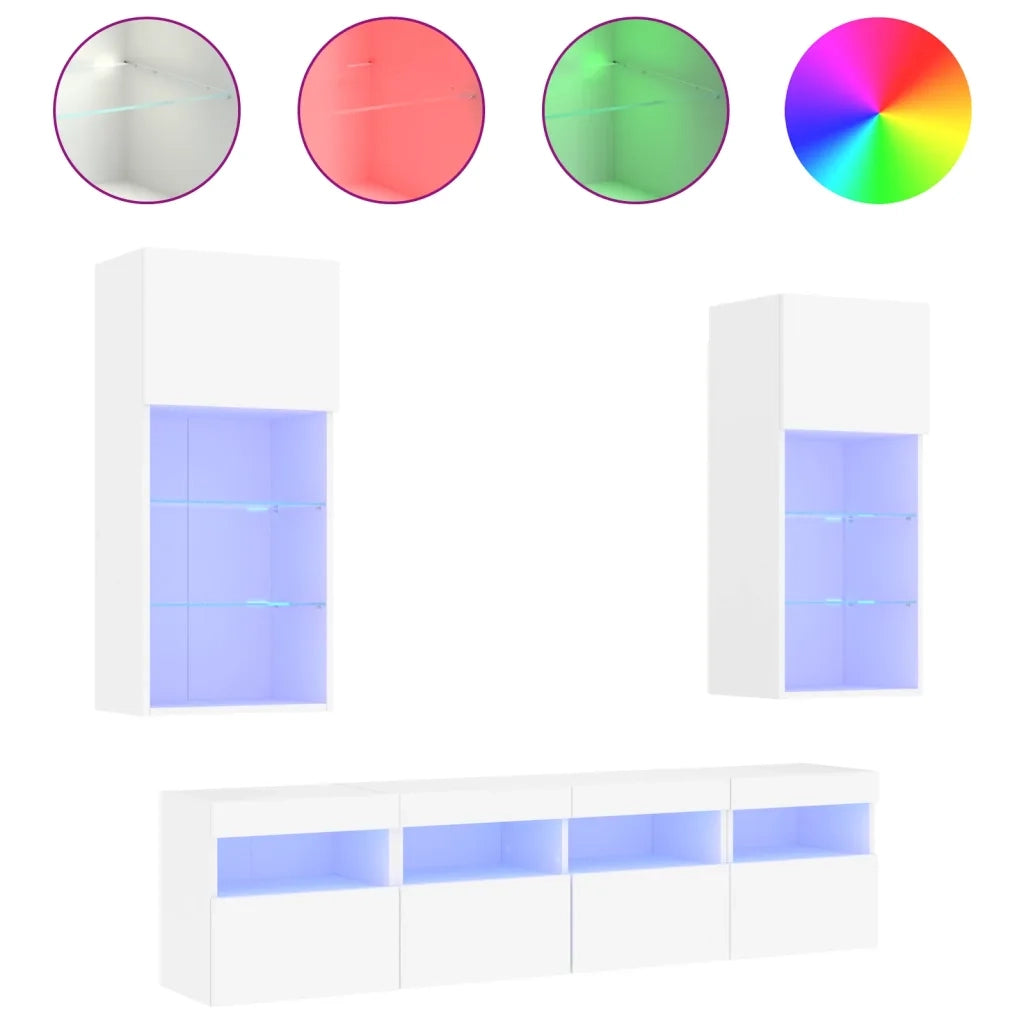 Mobili TV a Muro con LED 5pz Bianchi in Legno Multistrato 3216743