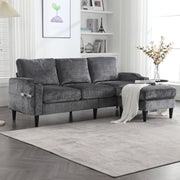 Divano 4 posti 196.5x75x77 cm con pouf contenitore; braccioli con porta bicchieri; chenille grigio