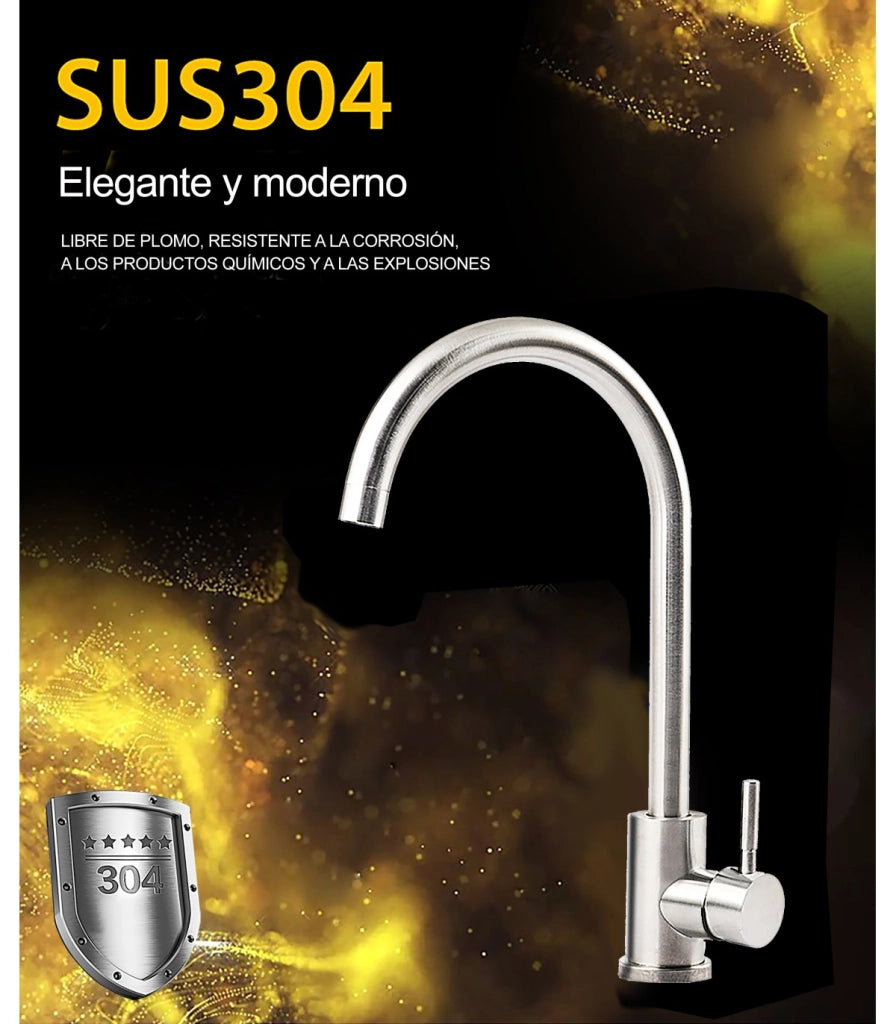 Rubinetto da Cucina e Lavabo LH-119 | Monocomando a Due Vie in Acciaio Inox 304 | Rotazione 360º