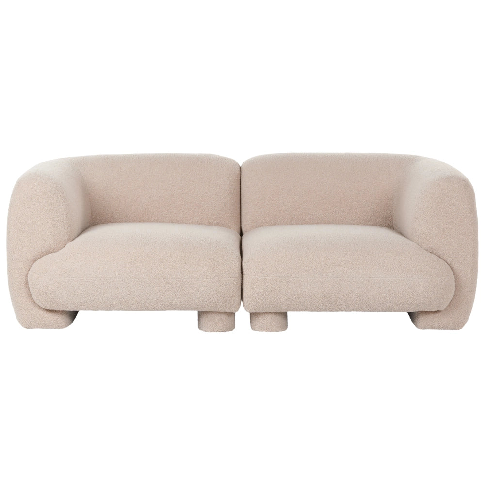 Set da salotto 4 posti con pouf, modulare dal profilo ribassato in stile organico e curvo beige