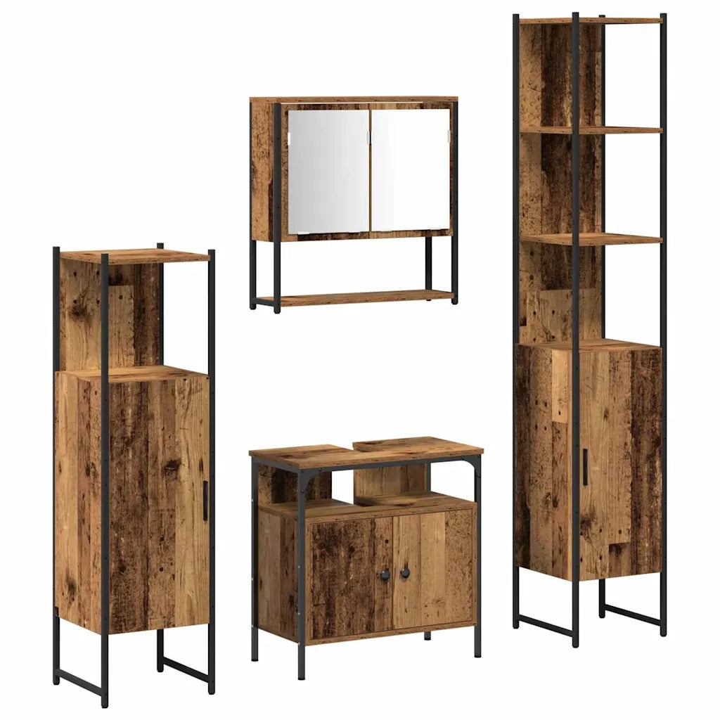 Set di mobili per il bagno con lo scaffale 4 pcs Legno vecchio 3332603