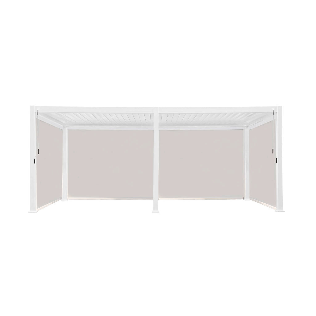 Pergola bioclimatica 3x6m in alluminio + 4 tende 3m, bianco