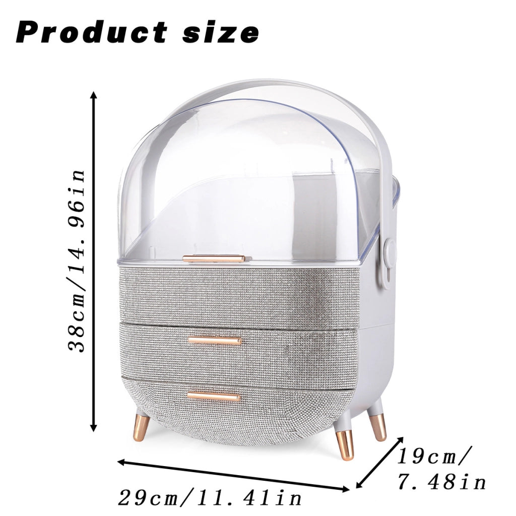 ZMH Porta trucchi da scrivania con più cassetti contenitore per cosmetici color argento 29 x 19 x 38 cm