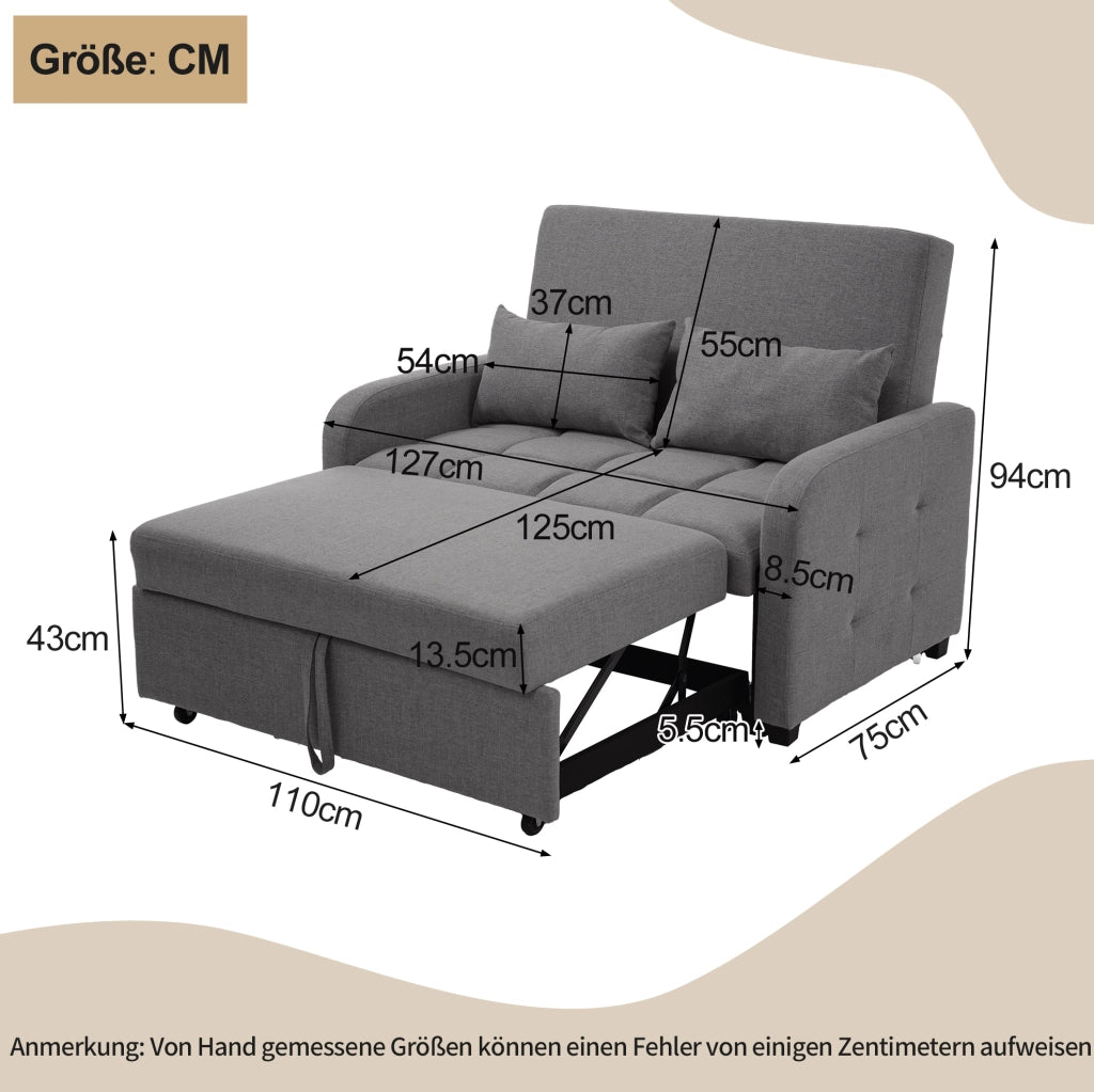 Divano letto pieghevole multifunzione 127x75x94 cm; grigio antico; con schienale regolabile