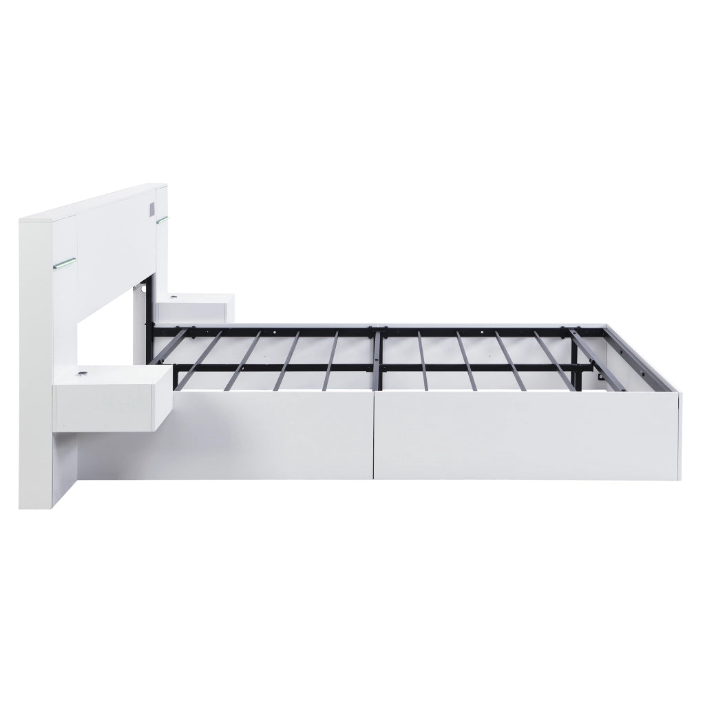 Letto matrimoniale 180x200 cm in MDF bianco con USB, Bluetooth, orologio digitale e luci LED