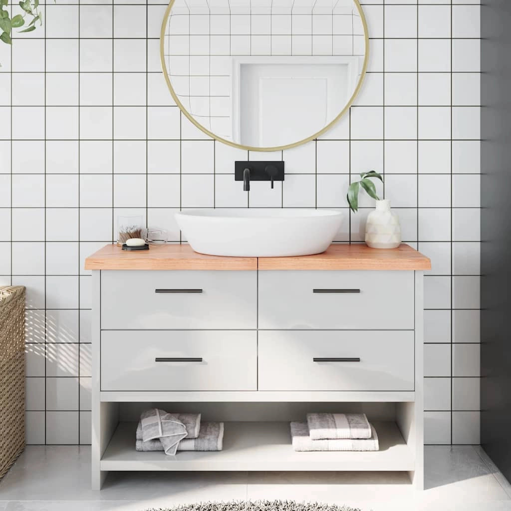 Piano Bagno Marrone 120x30x(2-4) cm Legno Massello Trattatocod mxl 95921