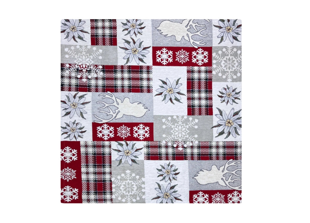 Tovaglia Centrino Runner Tavola Fantasia Edelweiss Cervo Made Italy - 90x90 - Rosso