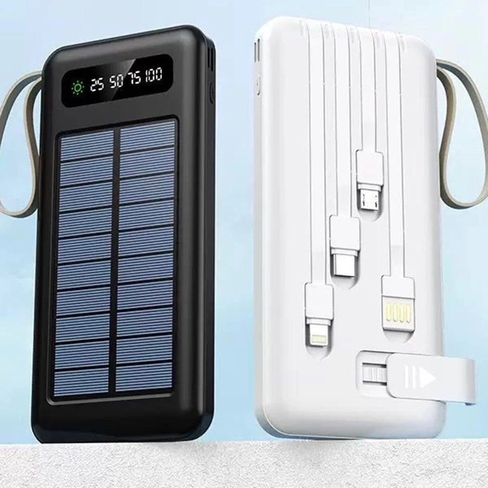 Trade Shop - Caricabatteria Power Bank Solare 20000mah Batteria Esterna Portatile Con Cavi Integrati -