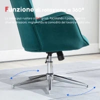 Poltrona per Ufficio e Salotto in Velluto, Girevole con Braccioli e Altezza Regolabile, Blu