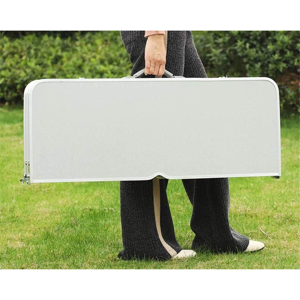 Trade Shop - Set Tavolo Pieghevole In Alluminio Pic Nic Campeggio Portatile Valigia Con Panca A 4 Posti - Argento