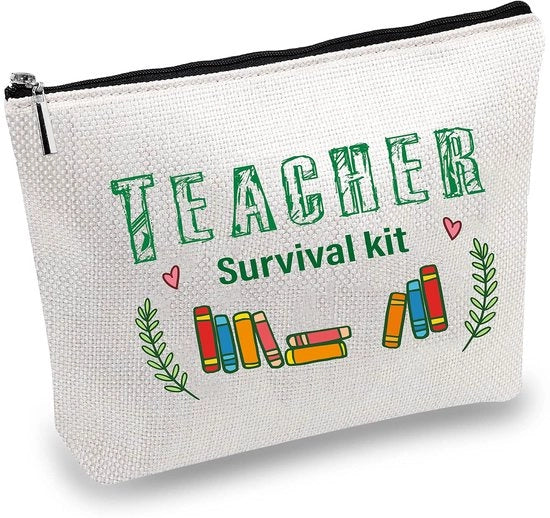 Borsa da trucco in tela, contenitore multifunzionale per cosmetici, penna e utensili, articoli da toeletta, borsa da viaggio divertente con cerniera, articoli scolastici, regali, kit di emergenza per insegnanti, per le vacanze, 25 x 18 cm