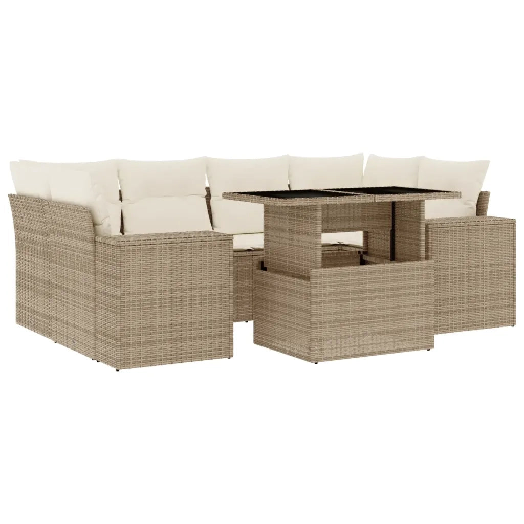 Set Divani da Giardino 7 pz con Cuscini Beige in Polyrattan 3269018