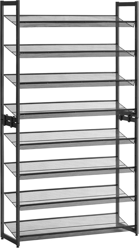 SONGMICS Scaffale Portascarpe a 8 Ripiani, Set di 2 Scarpiere Impilabile a 4 Livelli, Organizzatore per Scarpe con Ripiani a Rete in Metallo, Regolabili in Piano o ad Angolo, Nero LMR08B