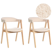 Set di 2 sedie da pranzo in legno chiaro e compensato beige in tessuto boucle di poliestere Gambe in legno di gomma Stile tradizionale retrò