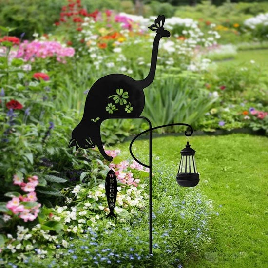 Lampada solare in forma di gatto - decorazione per giardino in forma di gatto - ornamento metallico per giardino, adatto per prati, patio, ingressi, terrazze, mobile per giardino.